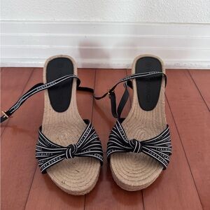 Tory Burch Black and Tan Espadrilles with Jute Sole